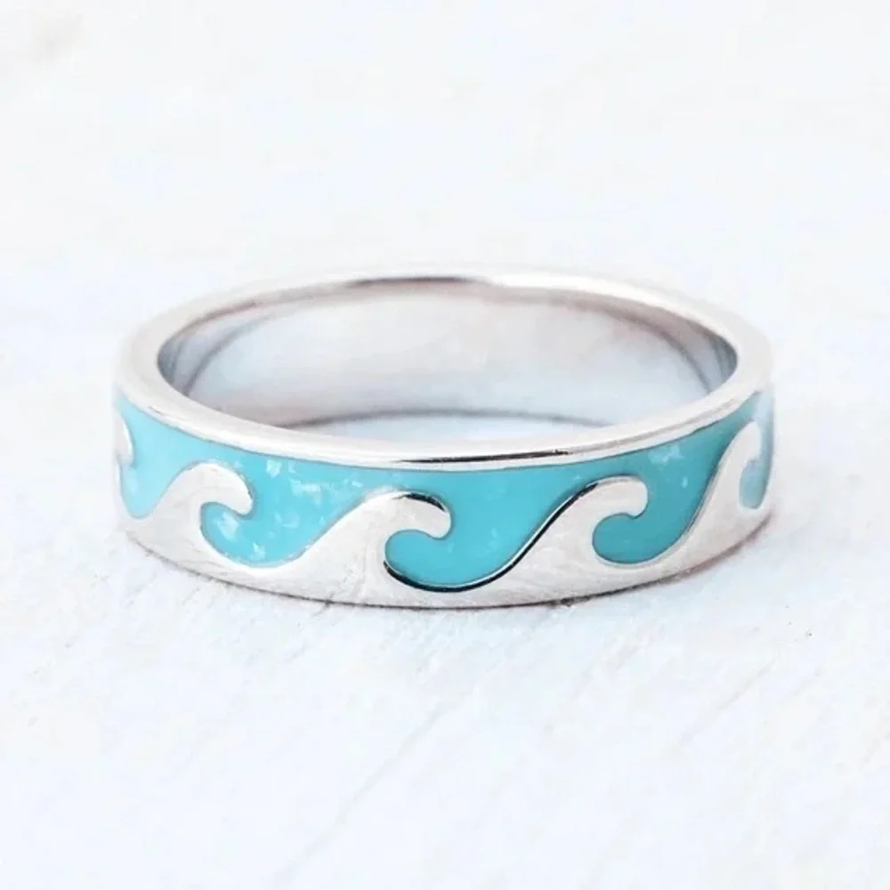 ❄️ Pura Vida | Reversible Enamel Wave Ring Silver or Rose Gold Various Beach
